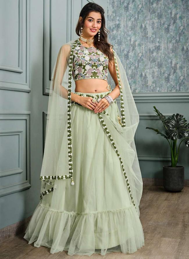 Net Mint Engagement Wear Sequins Work Lehenga Choli